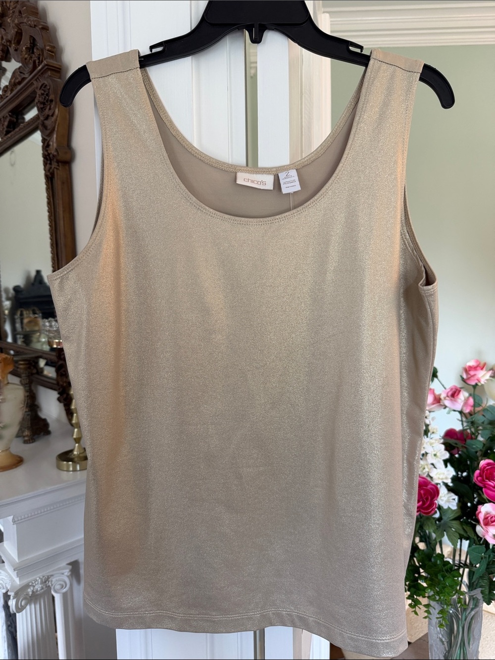 Chico's Shimmery Champagne Sleeveless Tank Top, new with tags